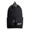 Mochila escolar con estampado de letras, cremallera y múltiples bolsillos, color negro