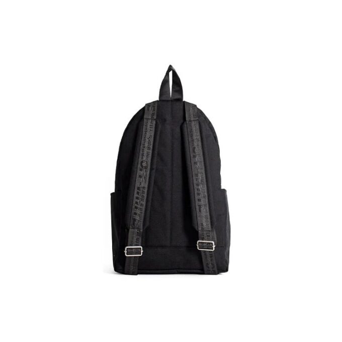 Mochila escolar con estampado de letras, cremallera y múltiples bolsillos, color negro