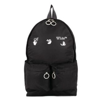 Mochila escolar con logo estampado, cremallera y múltiples bolsillos, negra