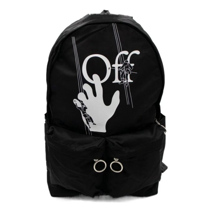 Mochila escolar con logo, estampado de letras en estilo graffiti, cremallera y múltiples bolsillos, color negro