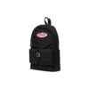 Mochila escolar con logo rojo y blanco y múltiples bolsillos, color negro