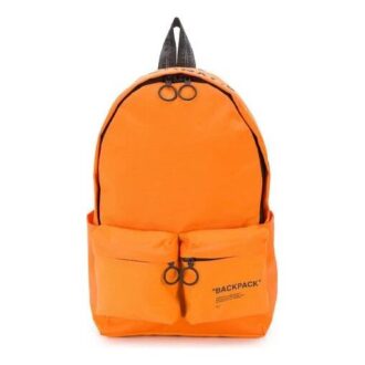 Mochila escolar de estilo industrial con 20 eslóganes impresos en letras y múltiples bolsillos, naranja