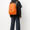 Mochila escolar de estilo industrial con 20 eslóganes impresos en letras y múltiples bolsillos, naranja
