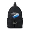 Mochila escolar de estilo industrial con 20 logotipos, eslóganes y letras impresas y múltiples bolsillos