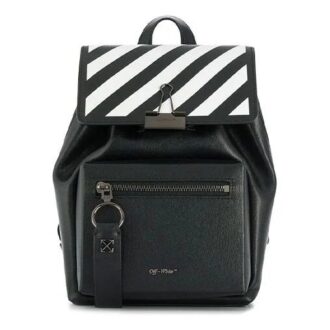 Mochila Off-White de piel de vacuno con rayas en contraste y cordón de ajuste, marrón