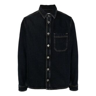Off-White Camisa de Denim de manga larga para hombre FW21 con eslogan y adornos, azul oscuro