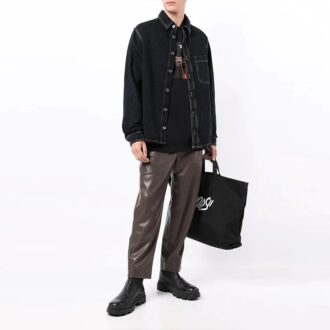 Off-White Camisa de Denim de manga larga para hombre FW21 con eslogan y adornos, azul oscuro