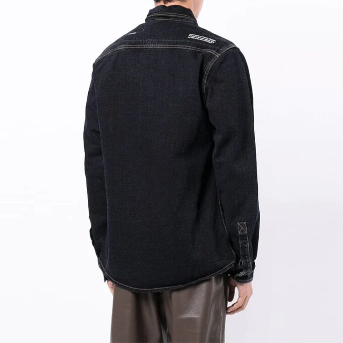 Off-White Camisa de Denim de manga larga para hombre FW21 con eslogan y adornos, azul oscuro