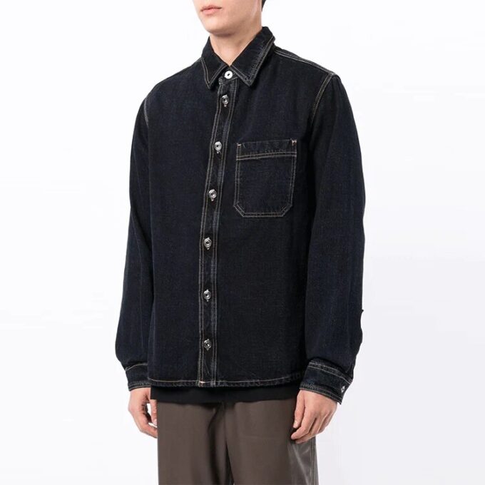 Off-White Camisa de Denim de manga larga para hombre FW21 con eslogan y adornos, azul oscuro