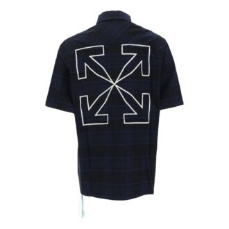Off-White Camisa de manga corta para hombre SS22 con estampado de letras y cuadros de flechas, azul