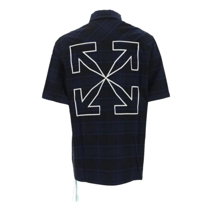 Off-White Camisa de manga corta para hombre SS22 con estampado de letras y cuadros de flechas, azul