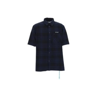 Off-White Camisa de manga corta para hombre SS22 con estampado de letras y cuadros de flechas, azul