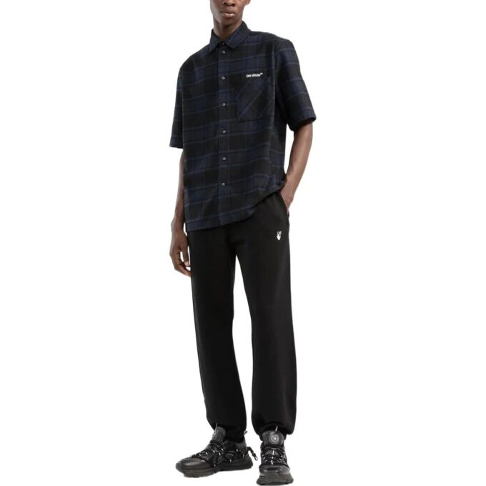 Off-White Camisa de manga corta para hombre SS22 con estampado de letras y cuadros de flechas, azul