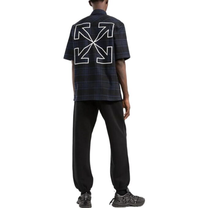 Off-White Camisa de manga corta para hombre SS22 con estampado de letras y cuadros de flechas, azul