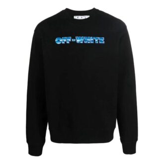 Off-White Camisa de manga larga de cuello redondo con estampado de letras para hombre FW22, versión en negro Off-White Camisa de manga larga de cuello redondo con estampado de letras para hombre FW22, versión en negro