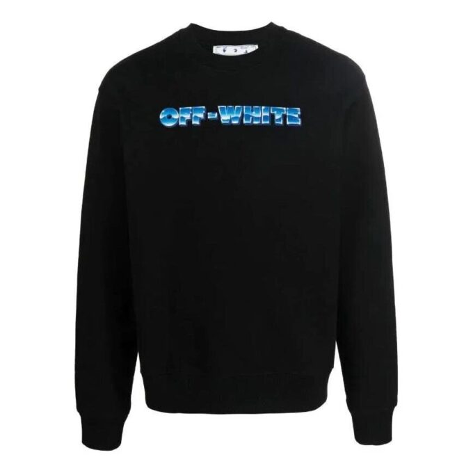 Off-White Camisa de manga larga de cuello redondo con estampado de letras para hombre FW22, versión en negro