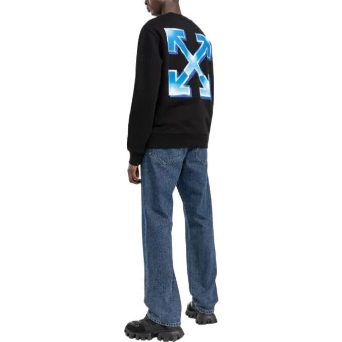 Off-White Camisa de manga larga de cuello redondo con estampado de letras para hombre FW22, versión en negro