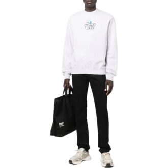 Off-White Camiseta de cuello redondo para hombre de la colección SS22 con estampado de logotipo y dibujos animados, corte holgado, color gris Off-White Camiseta de cuello redondo para hombre de la colección SS22 con estampado de logotipo y dibujos animados, corte holgado, color gris