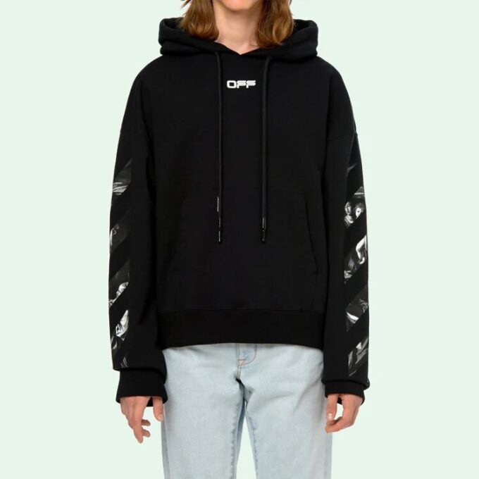Off-White Camiseta de hombre Caravaggio con estampado en la espalda, color negro