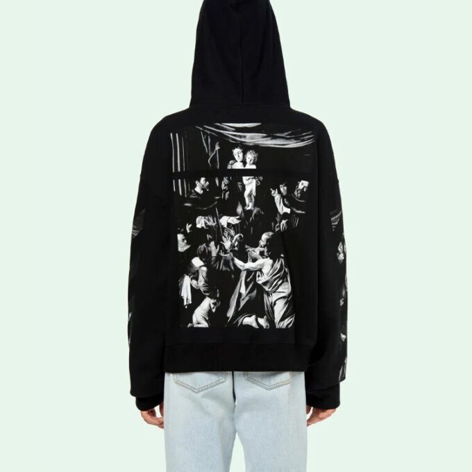 Off-White Camiseta de hombre Caravaggio con estampado en la espalda, color negro