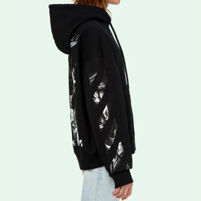 Off-White Camiseta de hombre Caravaggio con estampado en la espalda, color negro