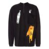 Off-White Camiseta de hombre con estampado, cuello redondo, manga larga y corte holgado, color negro