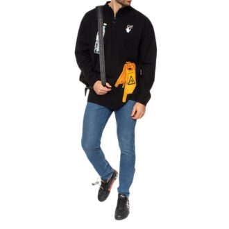 Off-White Camiseta de hombre con estampado, cuello redondo, manga larga y corte holgado, color negro