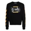 Off-White Camiseta de hombre con estampado, cuello redondo y manga larga, color negro