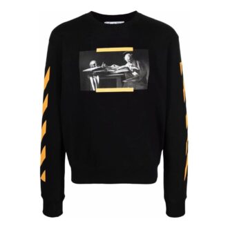 Off-White Camiseta de hombre con estampado, cuello redondo y manga larga, color negro Off-White Camiseta de hombre con estampado, cuello redondo y manga larga, color negro