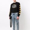 Off-White Camiseta de hombre con estampado, cuello redondo y manga larga, color negro