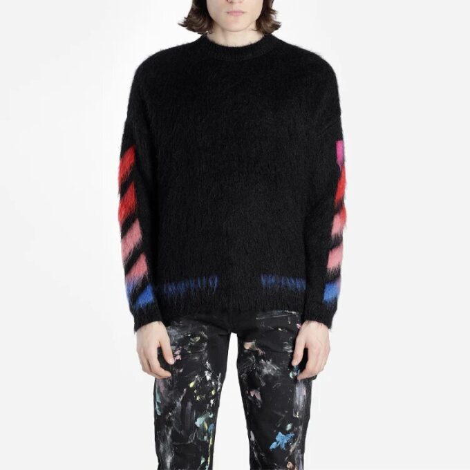 Off-White Camiseta de hombre con flecha en la espalda, corte holgado, color negro