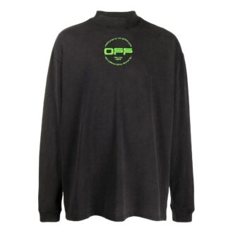 Off-White Camiseta de hombre de cuello medio con estampado de letras, otoño, negro