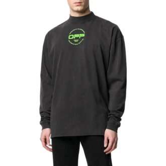 Off-White Camiseta de hombre de cuello medio con estampado de letras, otoño, negro