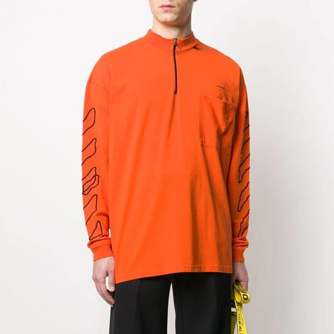 Off-White Camiseta de hombre de manga corta con estampado de letras y cuellos redondos, corte holgado, naranja