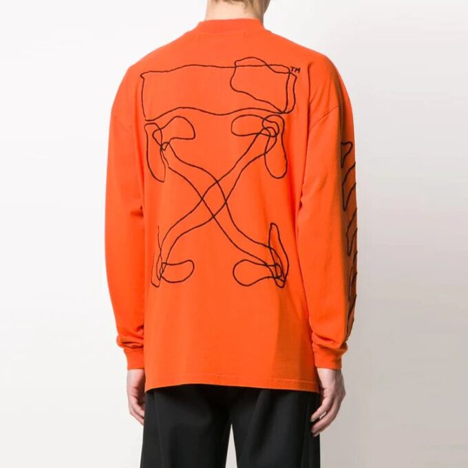 Off-White Camiseta de hombre de manga corta con estampado de letras y cuellos redondos, corte holgado, naranja