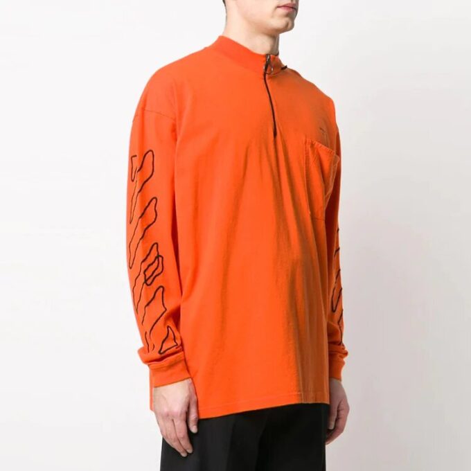 Off-White Camiseta de hombre de manga corta con estampado de letras y cuellos redondos, corte holgado, naranja