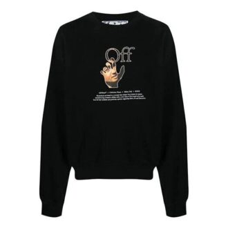 Off-White Camiseta de hombre FW21 con estampado de logotipo, cuello redondo, manga larga y corte holgado, color negro Off-White Camiseta de hombre FW21 con estampado de logotipo, cuello redondo, manga larga y corte holgado, color negro