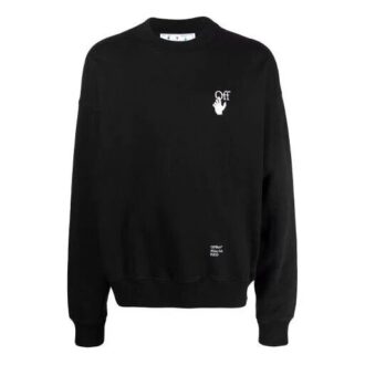 Off-White Camiseta de hombre FW21 con logo Caravaggio Arrow, cuello redondo, manga larga y corte holgado, color negro Off-White Camiseta de hombre FW21 con logo Caravaggio Arrow, cuello redondo, manga larga y corte holgado, color negro