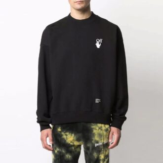 Off-White Camiseta de hombre FW21 con logo Caravaggio Arrow, cuello redondo, manga larga y corte holgado, color negro Off-White Camiseta de hombre FW21 con logo Caravaggio Arrow, cuello redondo, manga larga y corte holgado, color negro