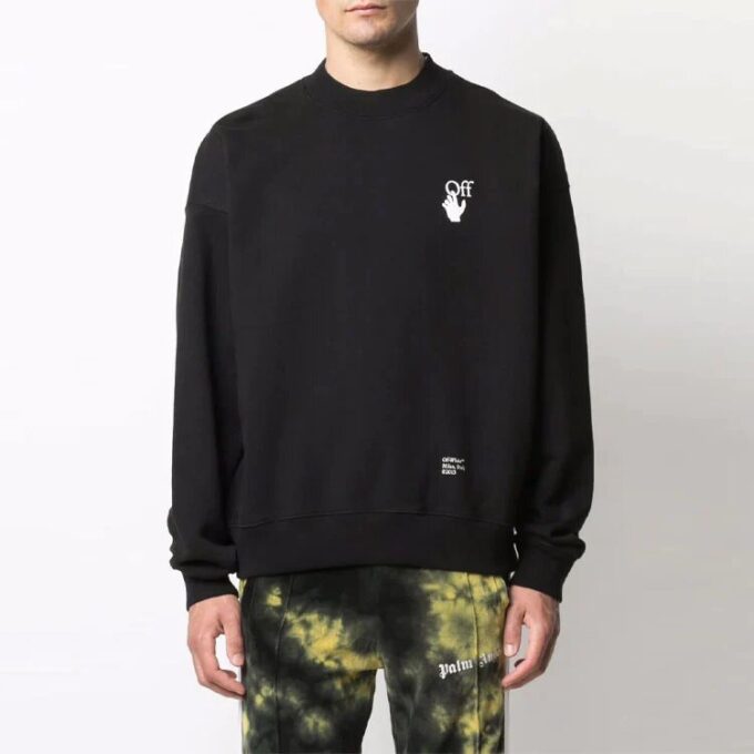 Off-White Camiseta de hombre FW21 con logo Caravaggio Arrow, cuello redondo, manga larga y corte holgado, color negro
