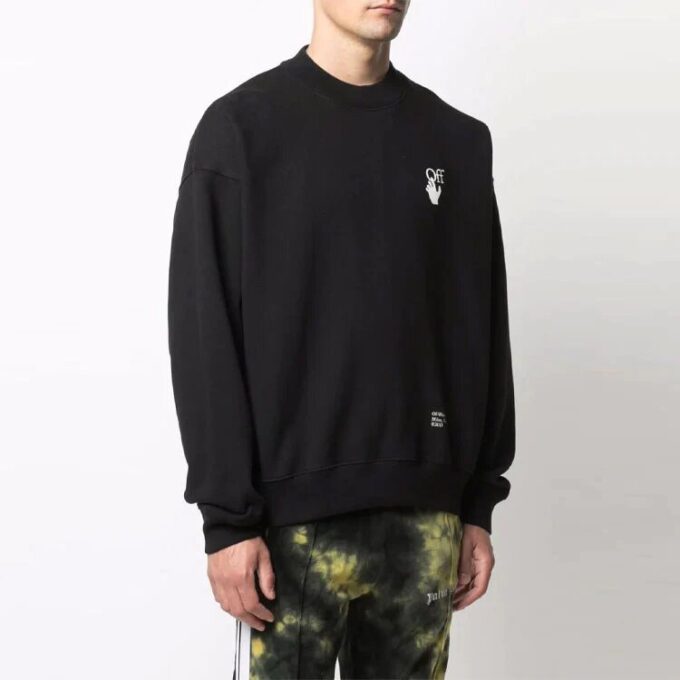 Off-White Camiseta de hombre FW21 con logo Caravaggio Arrow, cuello redondo, manga larga y corte holgado, color negro
