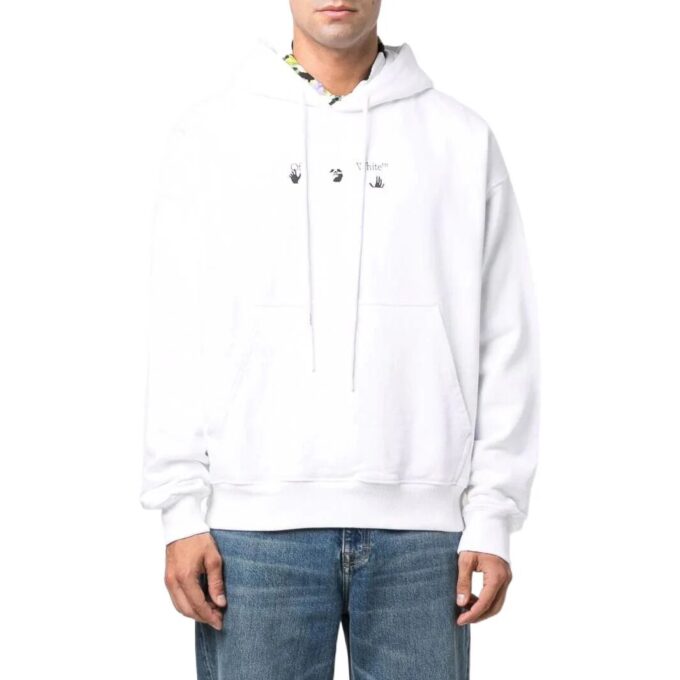 Off-White Camiseta de hombre FW22 con estampado, capucha y manga larga, color blanco