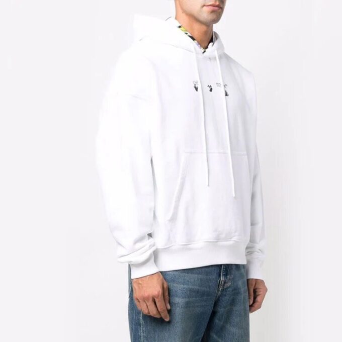 Off-White Camiseta de hombre FW22 con estampado, capucha y manga larga, color blanco