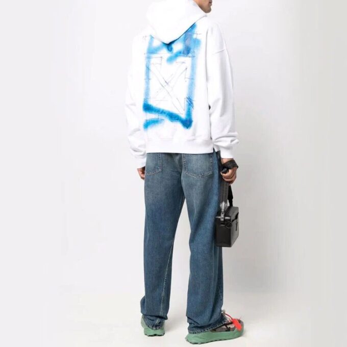 Off-White Camiseta de hombre FW22 con estampado, capucha y manga larga, color blanco