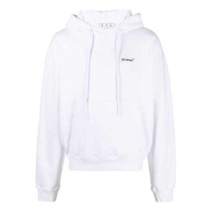Off-White Camiseta de hombre FW22 con estampado, estilo casual, con capucha y manga larga, en color blanco