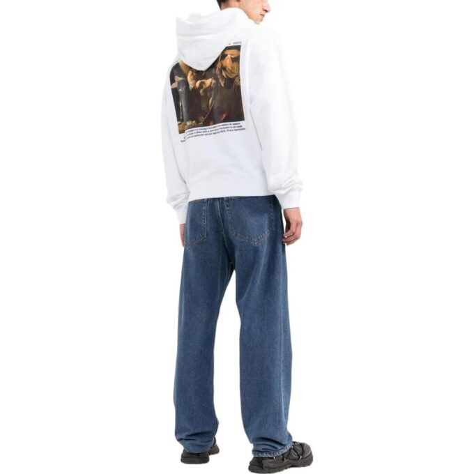 Off-White Camiseta de hombre FW22 con estampado, estilo casual, con capucha y manga larga, en color blanco