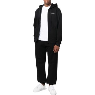 Off-White Camiseta de hombre FW22 de sarga con estampado de logotipo y cremallera, corte holgado, color negro