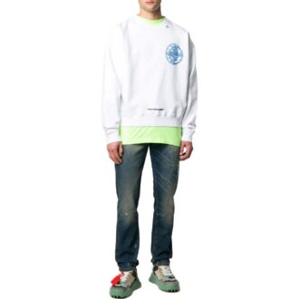 Off-White Camiseta de hombre para la temporada primavera-verano 2022, de color liso con estampado de logotipo, cuello redondo y corte holgado, color blanco Off-White Camiseta de hombre para la temporada primavera-verano 2022, de color liso con estampado de logotipo, cuello redondo y corte holgado, color blanco