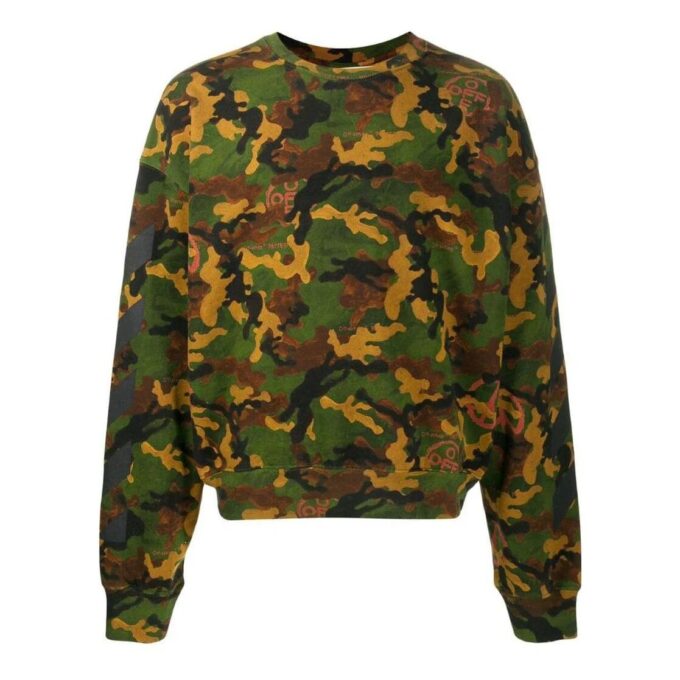 Off-White Camiseta de manga corta para hombre SS22 con estampado de camuflaje, cuello redondo, versión jersey, verde