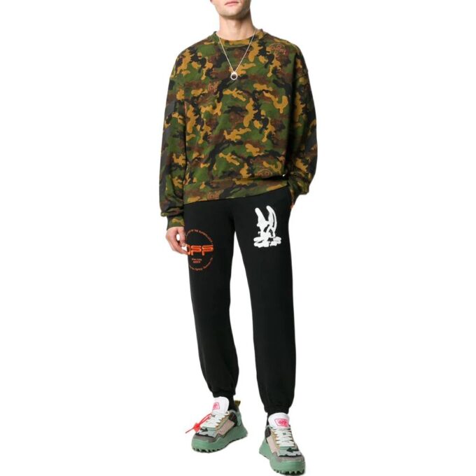 Off-White Camiseta de manga corta para hombre SS22 con estampado de camuflaje, cuello redondo, versión jersey, verde